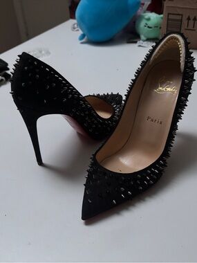 Christian Louboutin Black Studded Pointed-Toe Pumps